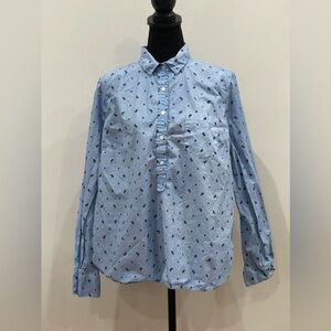J. Crew XL Blue Patterned Long Sleeve‎ Blouse